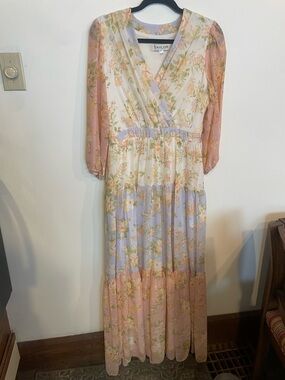 Taylor Pastel Floral Wrap Maxi Dress in Pink & Blue